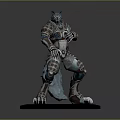 Wolf Headed Humanoid Armored Sculpture in Squatting Pose With Claws and Round Base