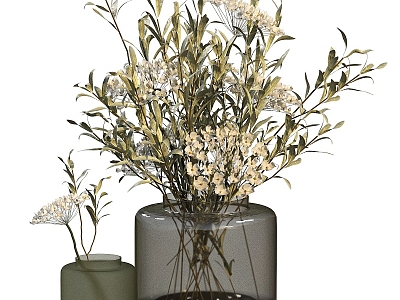 Modern floral ornaments bouquet in IKEA vase 3d model