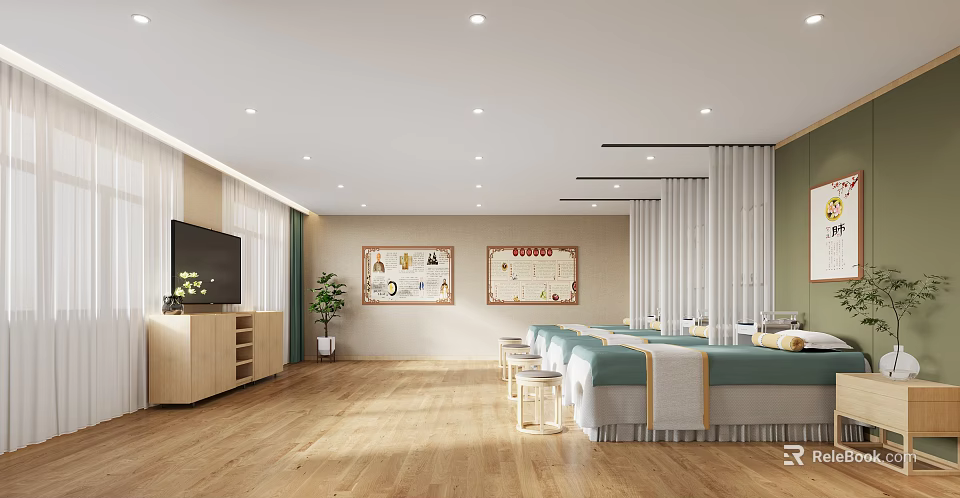 Modern Hospital Outpatient Clinic Waiting Area With Comfortable Seats TV Notice Boards And Plants 3d model 