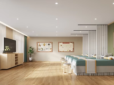 Modern Hospital Outpatient Clinic Waiting Area With Comfortable Seats TV Notice Boards And Plants 3d model