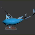 Blue Fish Shaped Creature With Unicorn Horn Blue Pink Wings And Shield With Red Fish