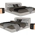 Modern Minimalist Double Bed With Neutral Tones Pillows Blanket And Nightstand