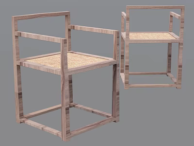 Minimalist Wooden Dining Chairs With Square Frame And Woven Seats 3d model