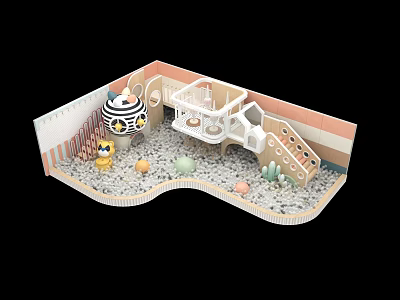 Colorful Playground Equipment with Slide Rotating Structure and Cartoon Character 3d model