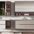 Modern Bathroom Vanity with Large Mirror Light Colored Cabinets Double Sink Toiletries and Green Plant