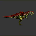 Detailed Dinosaur Spiked Back Green Red Yellow 3D Model Standing Pose Gray Gradient Background
