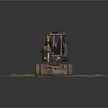 Functional Vehicle Wheel Excavator With Yellow Gray Body Mechanical Arm Bucket On Sandy Ground
