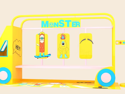 Interactive Zone With Yellow Structure MONSTER Sign And Cartoon Monster Displays 3d model