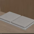 Modern Wooden Frame Sofa Bench with Two Light Cushions on Wooden Floor and Cabinetry