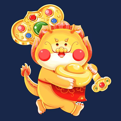 Commercial Equipment With Yellow Cartoon Lion Design Holding Golden Ingot And Lucky Decorations 3d model