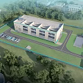 Modern Industrial Factory Building With Multi Story Structure Flat Roof Green Surroundings And Road Access