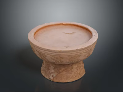 Ancient Style Handcrafted Ceramic Bowl With Patterned Surface And Decorative Base 3d model