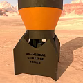 1000 LB TNT Bomb on Stand in Desert Landscape with Mountains