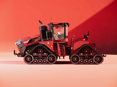 Red Tracked Functional Vehicle Design With Cabin And Heavy Duty Tracks 3d model