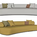 Modern Curved Sectional Sofa With Upholstered Design And Decorative Pillows 3d model