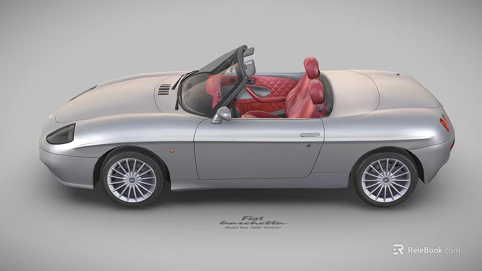 Silver Convertible Sports Car With Red Leather Seats And Alloy Wheels 3d model 