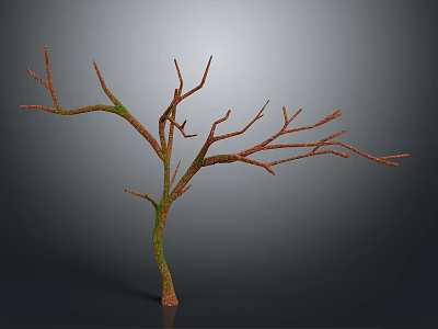 Leafless Tree With Trunk And Branches Featuring Green And Orange Texture Against Gray Gradient Background 3d model