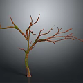 Leafless Tree With Trunk And Branches Featuring Green And Orange Texture Against Gray Gradient Background