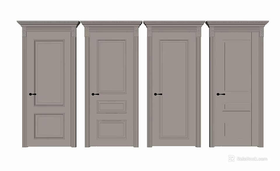 Gray Hinged Doors With Different Panel Designs For Home Interior Decor 3d model