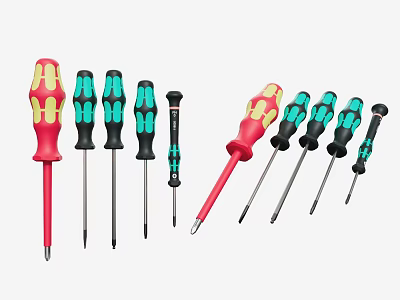Hardware Tools Set of Various Screwdrivers with Colorful Handles for Home Repair Use 3d model