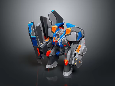 Blue Gray Orange Mechanical Robot Creature Design With Armored Body And Futuristic Features 3d model