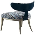Modern Blue Gray Patterned Fabric Leisure Chair With Metal Legs And Backrest