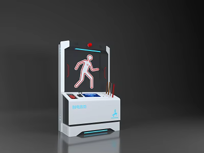 Technology Exhibition Hall Interactive Device With Red Running Figure Icon Digital Display And Control Panel 3d model