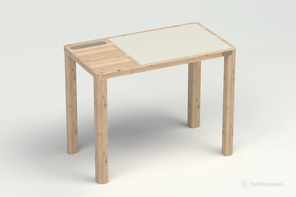 Simple Wooden Dining Table With Two Tone Top And Four Straight Legs 3d model