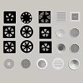 Industrial Ventilation Equipment With Various Black White Square Round Vents Grid And Blade Designs