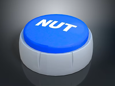 NUT Label Round Button With Blue Top And White Base On Dark Background 3d model