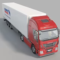 Red IVECO Commercial Cargo Truck With Schmitz Cargobull White Trailer