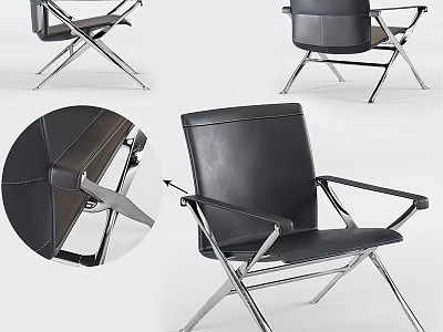 Modern Black Leather Upholstered Armchair With Chrome Metal Frame And Sleek Design 3d model