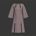 Modern Pink Vertical Striped Dress With Loose Three Quarter Sleeves And Black Accent Details