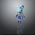 Cute Anime Style Cartoon Character With Long Blue Hair Ponytail And Blue Outfit