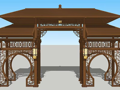 Traditional Chinese Archway With Wooden Structure Intricate Carvings And Decorative Lanterns 3d model