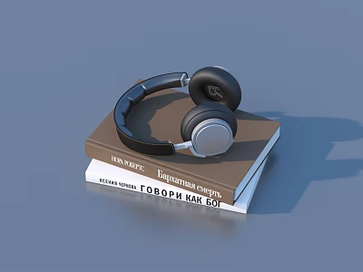 Black Headphones Placed On Stack Of Brown Books For Daily Use 3d model