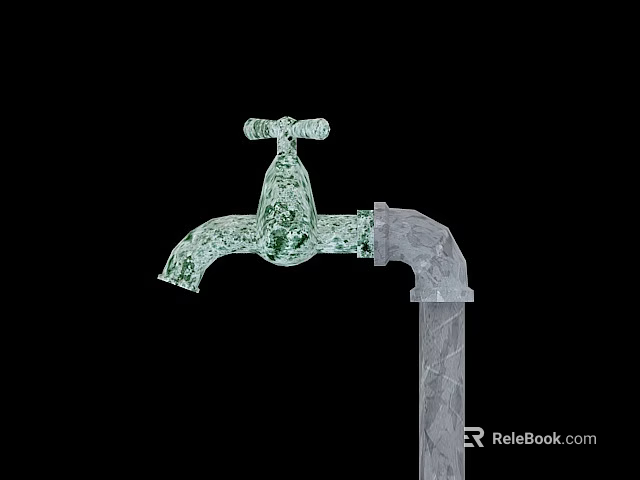 Classic Decorative Faucet with Green Patterned Design and Gray Metal Pipe 3d model 