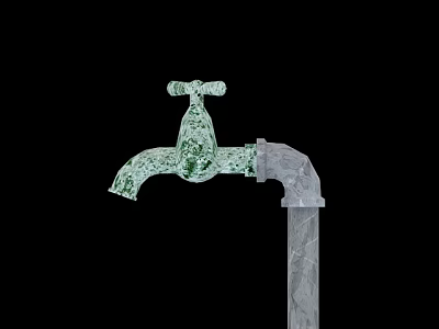 Classic Decorative Faucet with Green Patterned Design and Gray Metal Pipe 3d model