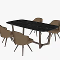 Modern Rectangular Dining Table Set With Marble Top And Beige Chairs 3d model