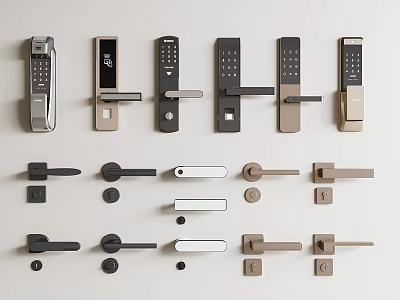 Modern Door Handles Showcasing Various Smart And Mechanical Design Styles 3d model
