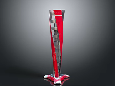 Modern Red And Silver Tall Vase With Geometric Patterns And Stable Base 3d model