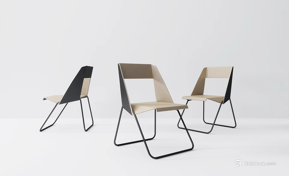 Sleek Modern Leisure Chairs With Black Metal Frame And Beige Seat Design 3d model 