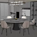 Modern Restaurant Interior With Round Marble Dining Table Chairs And Pendant Light 3d model