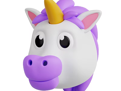 Cute Purple and White Unicorn Toy with Yellow Horn and Pink Ears 3d model