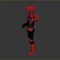 Game Movie Character With Red And Black Armored Helmet And Costume Design