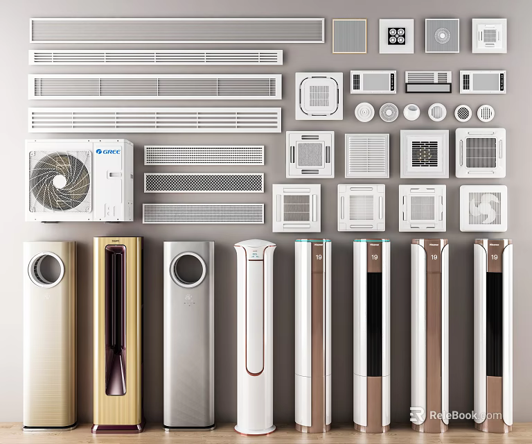 Various Modern Tower Air Conditioner Fan Models With Color Options And Stylish Design 3d model 