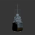 Large Military Warship With Detailed Deck Equipment Gray Hull And Brown Bottom On Dark Background