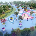 Waterfront Landscape Design With Green Spaces Walking Paths Circular Lawns And Water Features