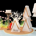 Festive Christmas Decorative Scene With White Reindeer Gingerbread Houses Trees And Gifts
