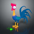 Colorful Cartoon Rooster With Red Comb Blue Tail Yellow Feet Standing Near Green Egg